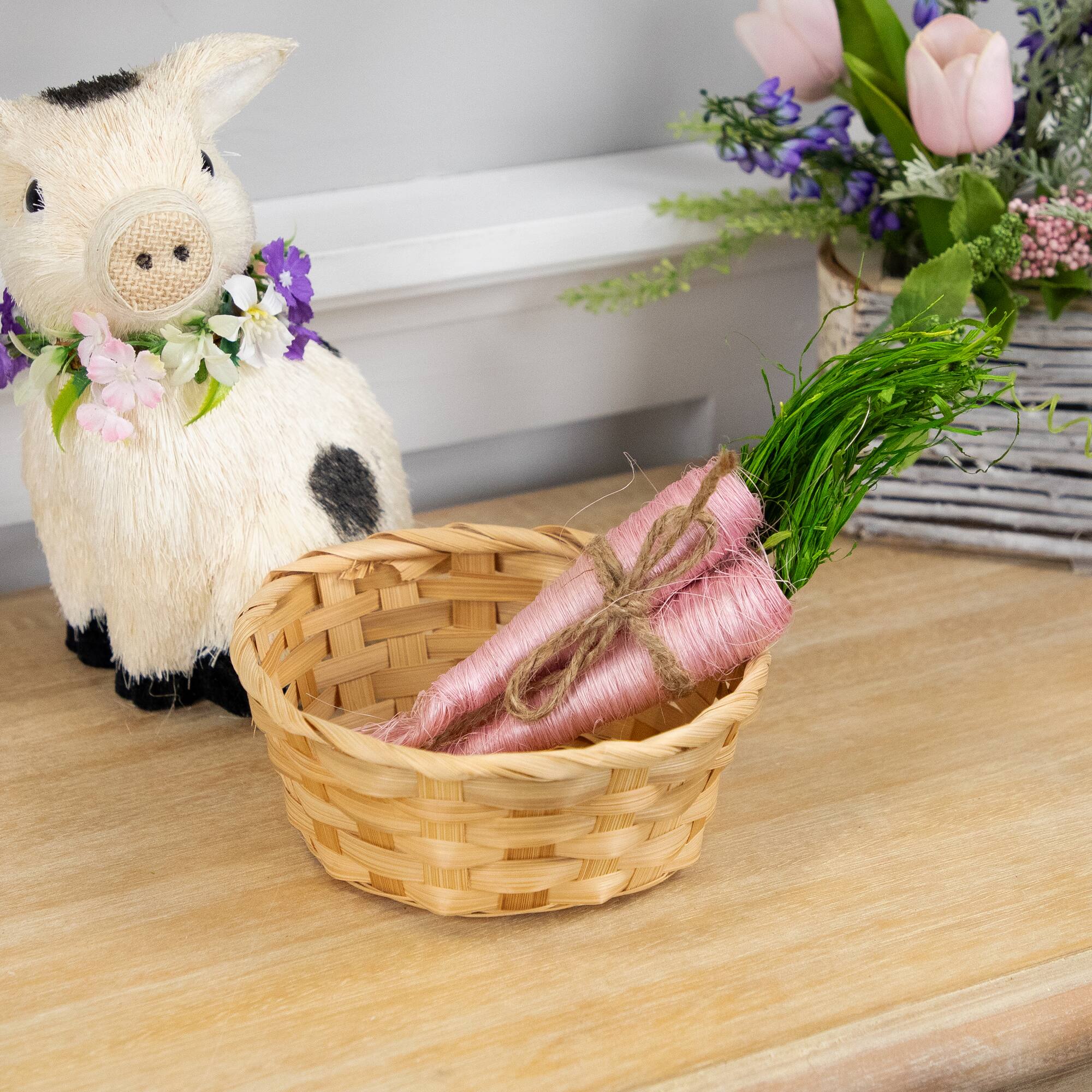 9" Pink Straw Carrot Easter Decorations Set